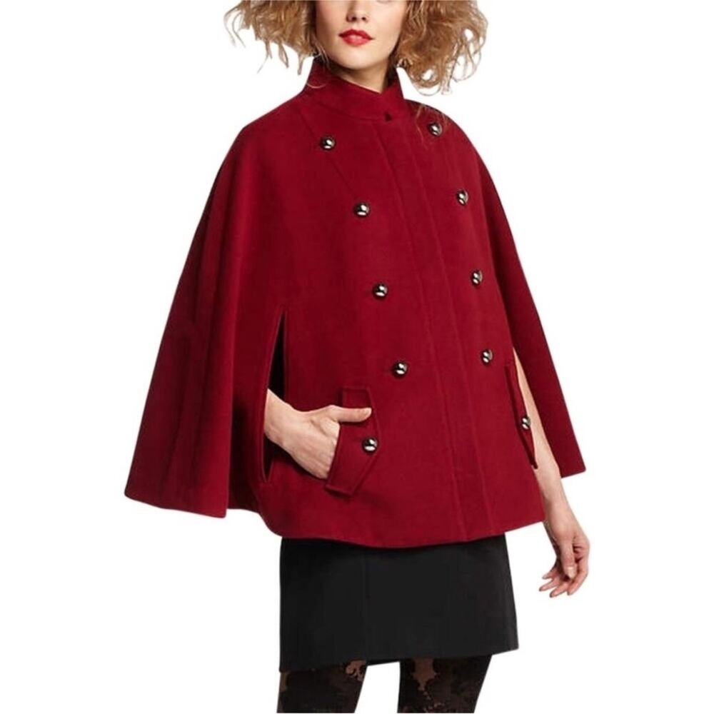 ANTHROPOLOGIE LEIFSDOTTIR Burgundy Deep Red Zip Maisie Poncho Cape Coat Jacket S